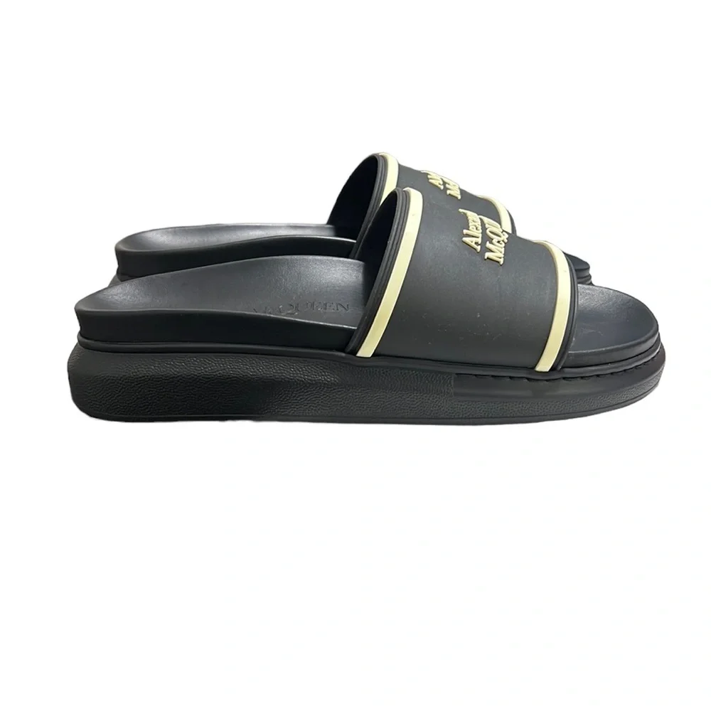 Alexander McQueen Black Oversized Hybrid Signature Slide Sandals Size 41D